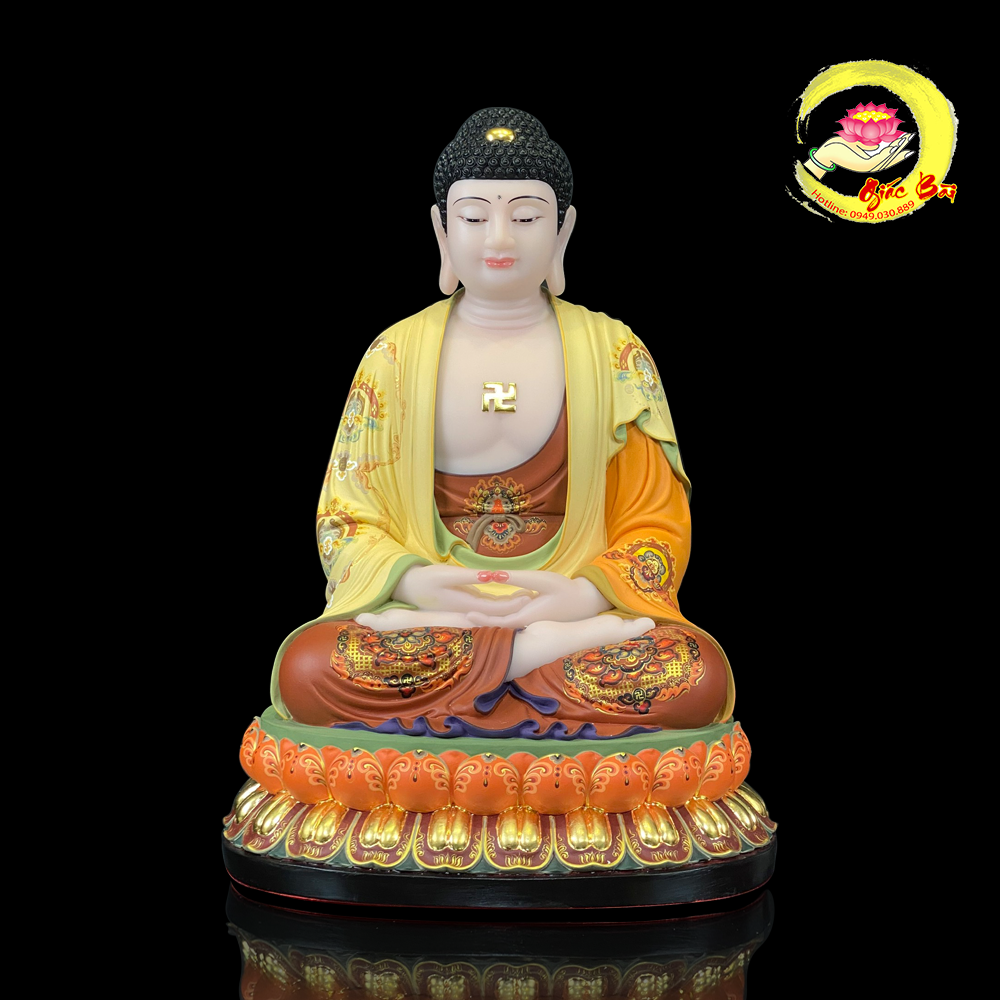 Tượng Phật A Di Đà Ngồi Đài Sen Đế To Vẽ Gấm
