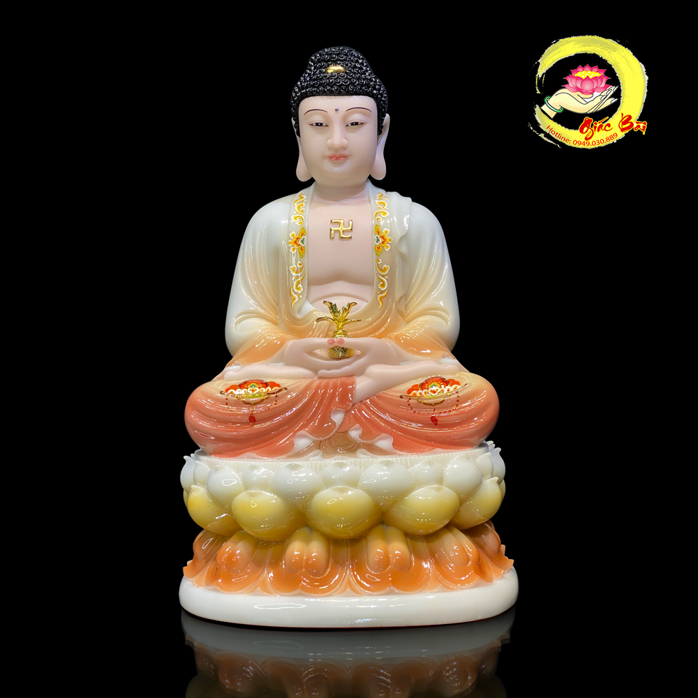 Tượng phật A Di Đà Ngồi Đài Sen Đế Hồng Bằng Bột Đá Sơn Vàng
