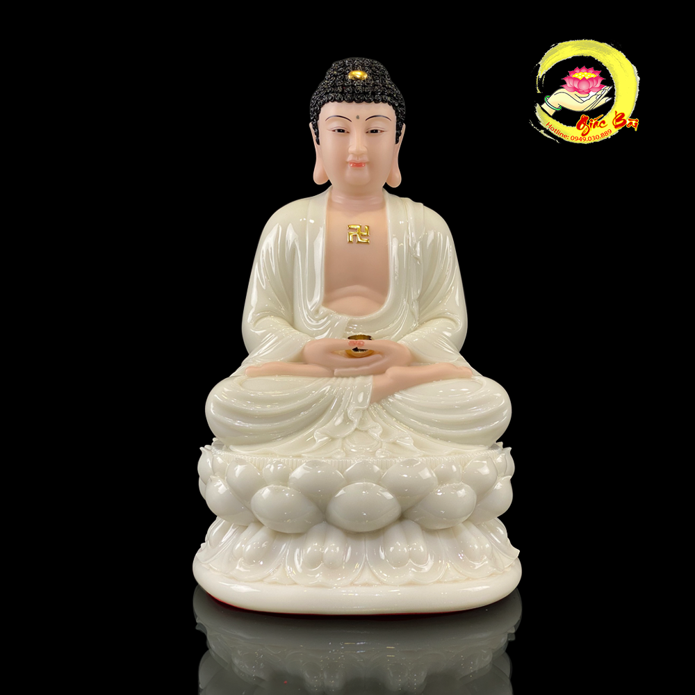 Tượng Phật A Di Đà Ngồi Đài Sen Bằng Bột Đá Trắng