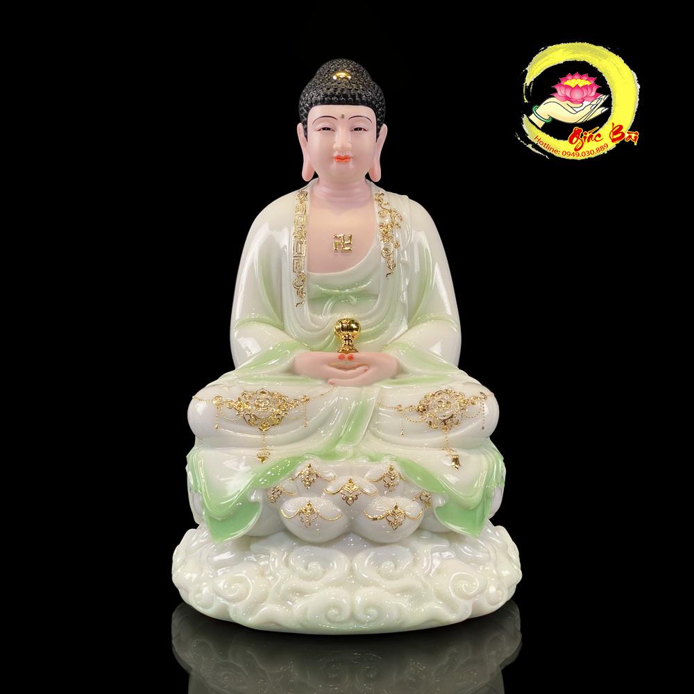 Tượng Phật A Di Đà Ngồi Mây Bằng Bột Đá Cẩm Thạch Thiên Thanh Cao Cấp