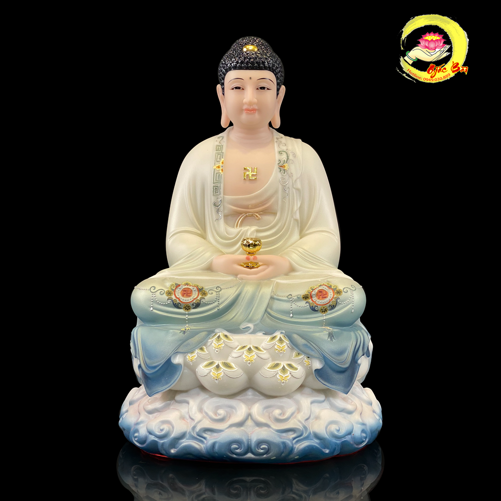 Tượng Phật A Di Đà Ngồi Đế Mây Sơn Màu Cao Cấp
