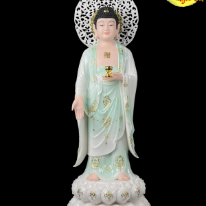 Tượng Phật A Di Đà Thiên Thanh Viền Vàng Đứng Có Lá Đề