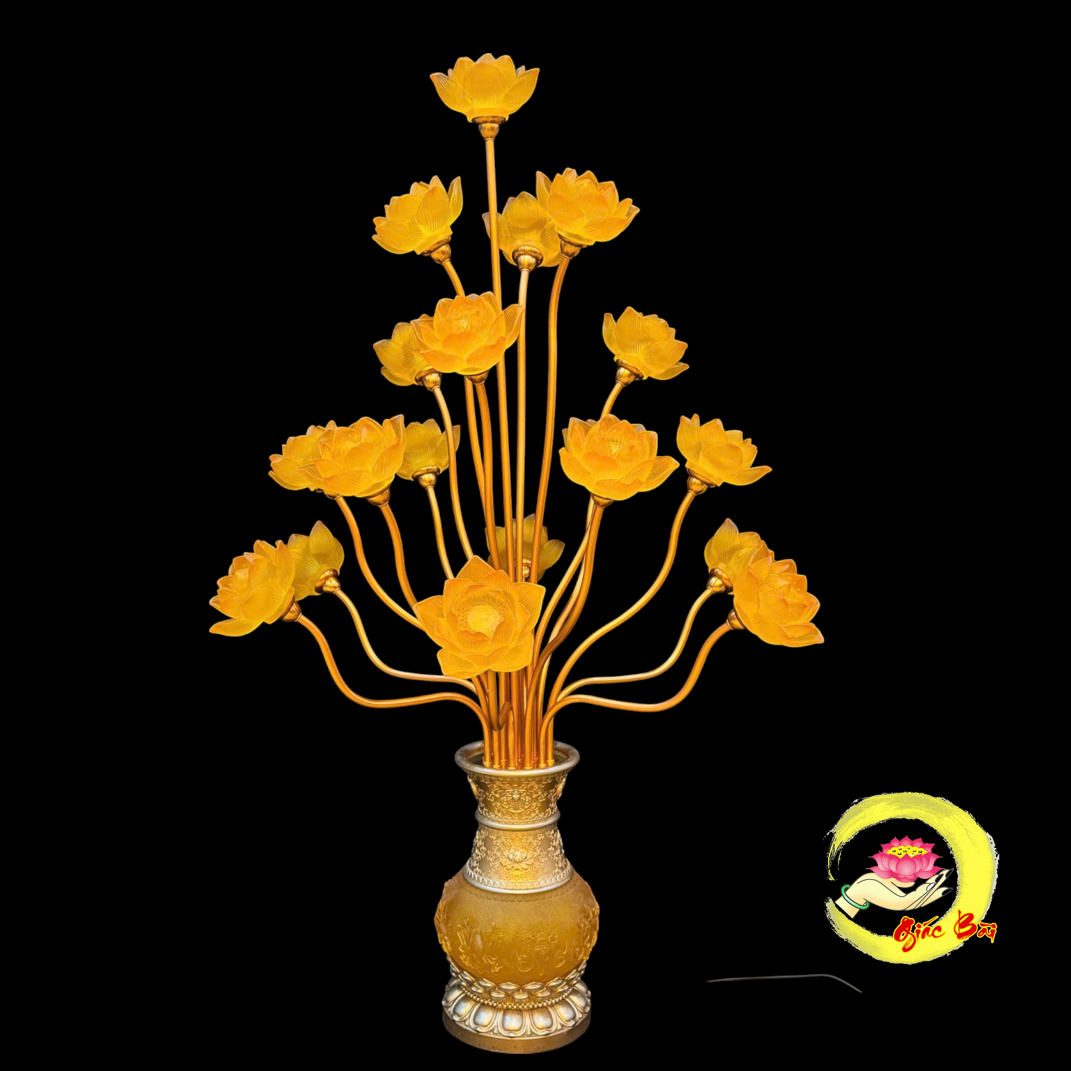 Đèn Bình Hoa Sen Lưu Ly 19 Bông Nở Cao 125cm