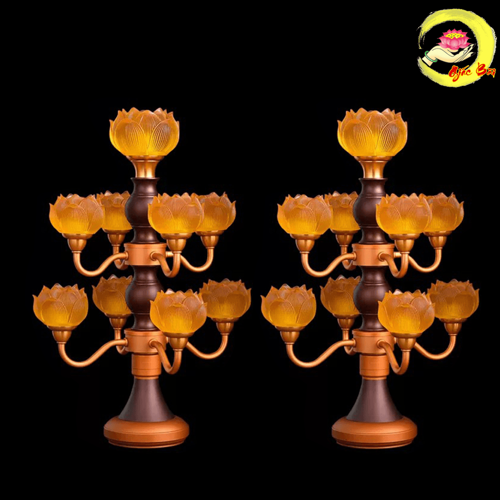 Đèn Hoa Sen Lưu Ly 7, 9, 13 Bông Cụp, Thân Hợp Kim Đồng