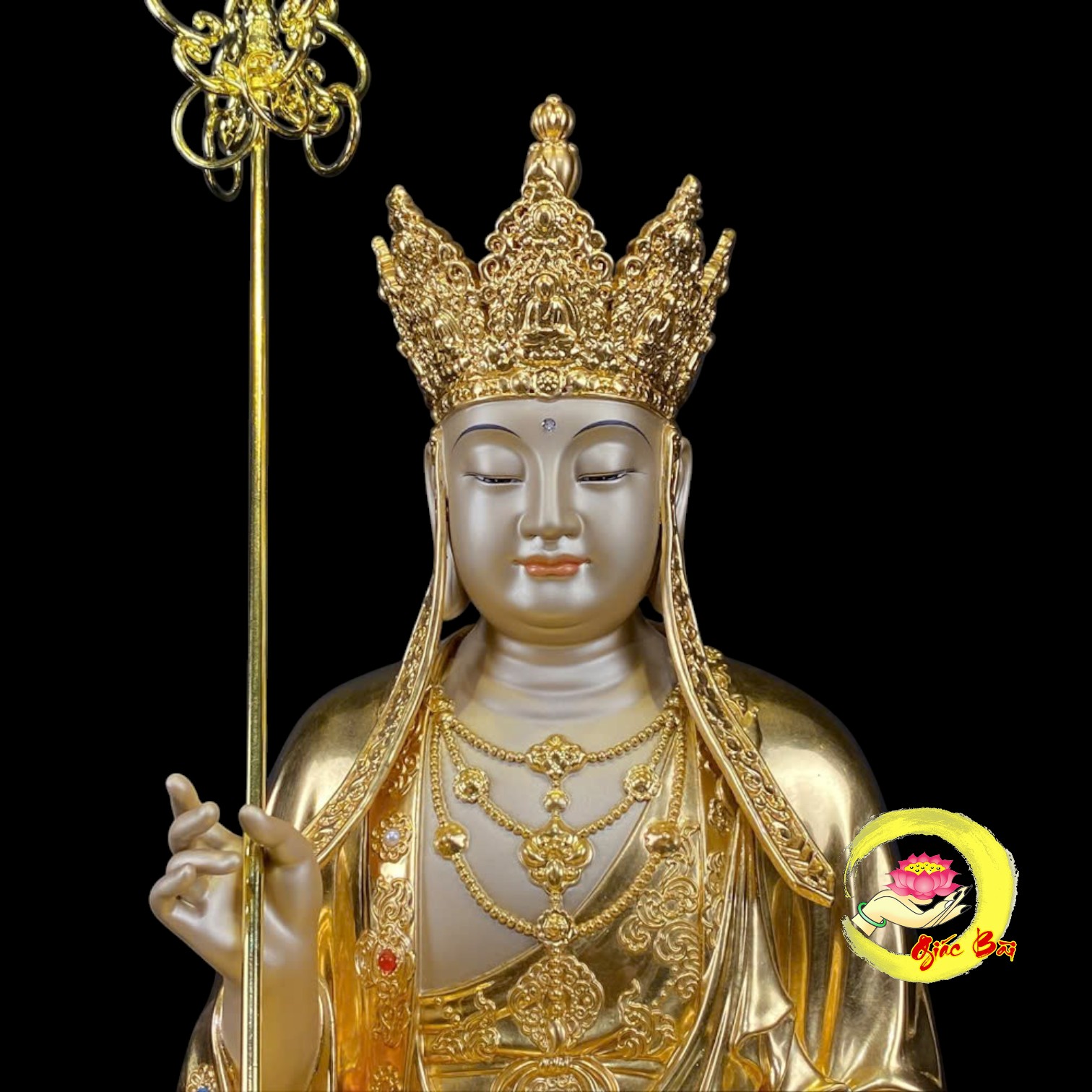 Bộ Tượng Ta Bà Tam Thánh Ngồi Hoa Sen Bằng Đồng Dát Vàng - Ảnh 12