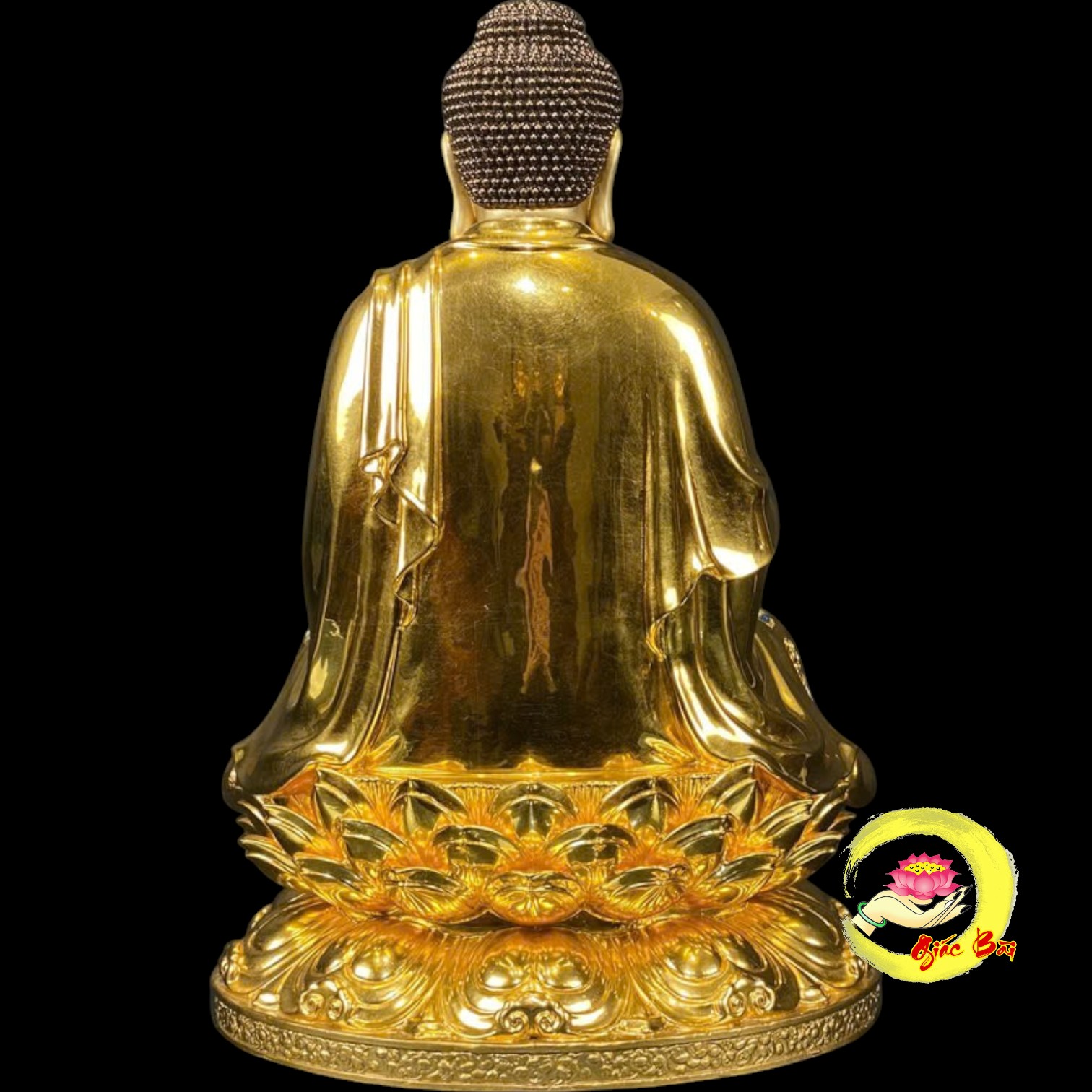 Bộ Tượng Ta Bà Tam Thánh Ngồi Hoa Sen Bằng Đồng Dát Vàng - Ảnh 10