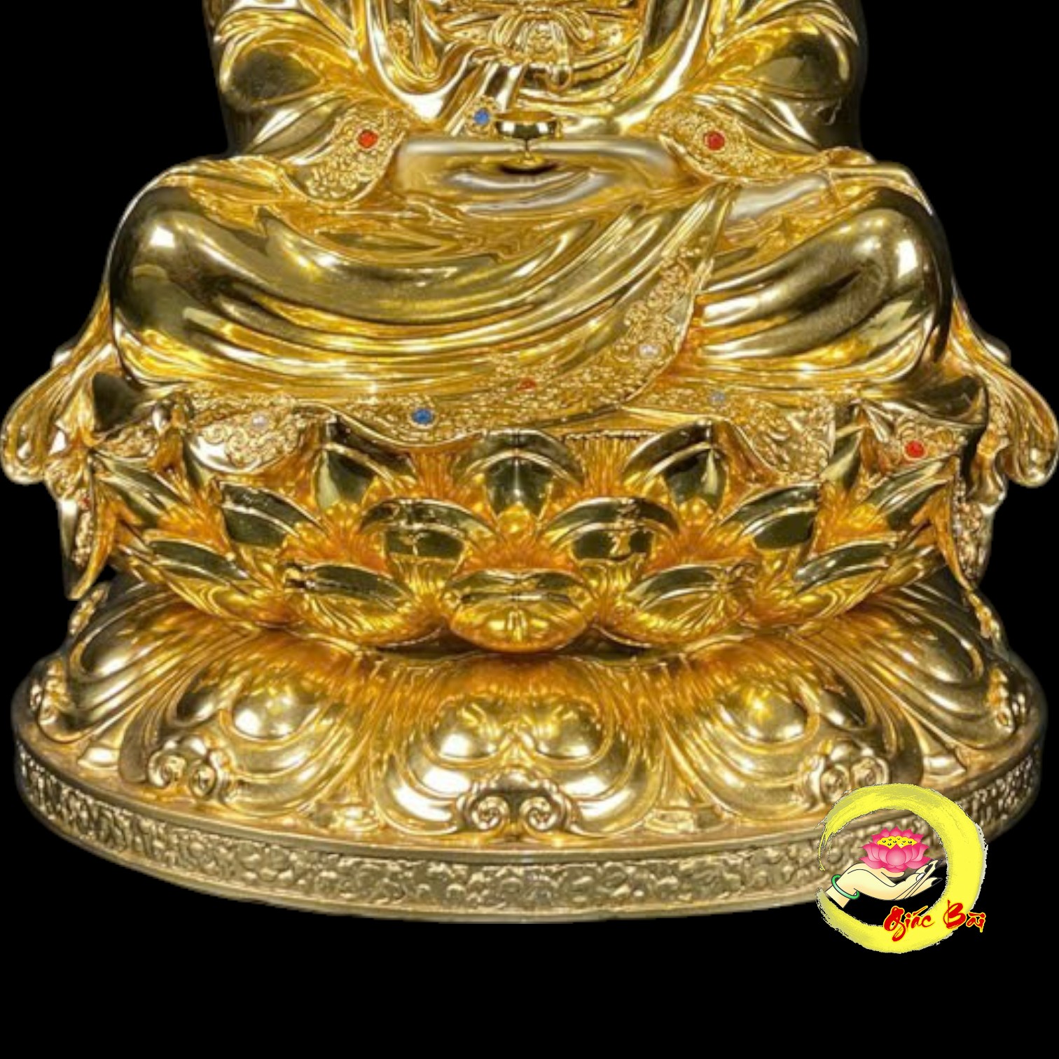 Bộ Tượng Ta Bà Tam Thánh Ngồi Hoa Sen Bằng Đồng Dát Vàng - Ảnh 19