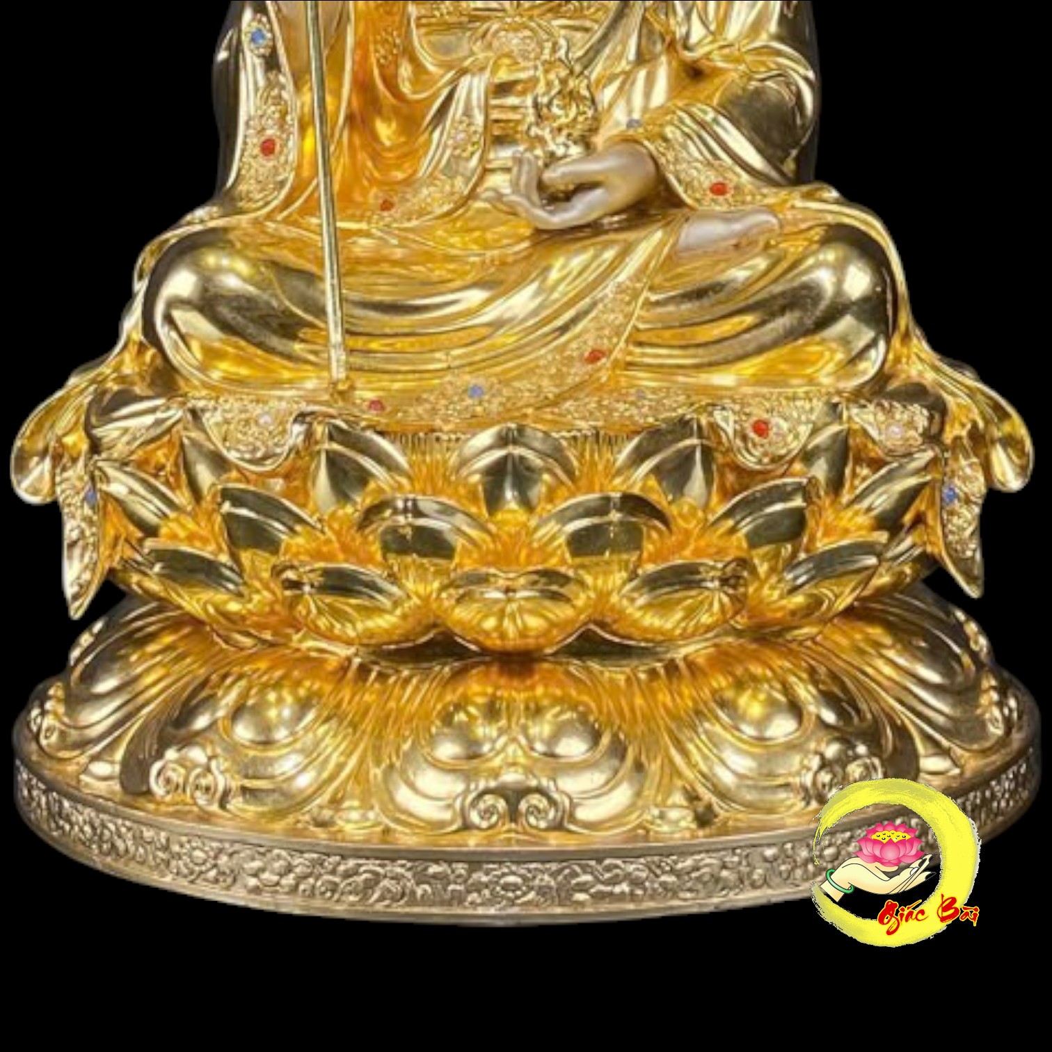 Bộ Tượng Ta Bà Tam Thánh Ngồi Hoa Sen Bằng Đồng Dát Vàng - Ảnh 21
