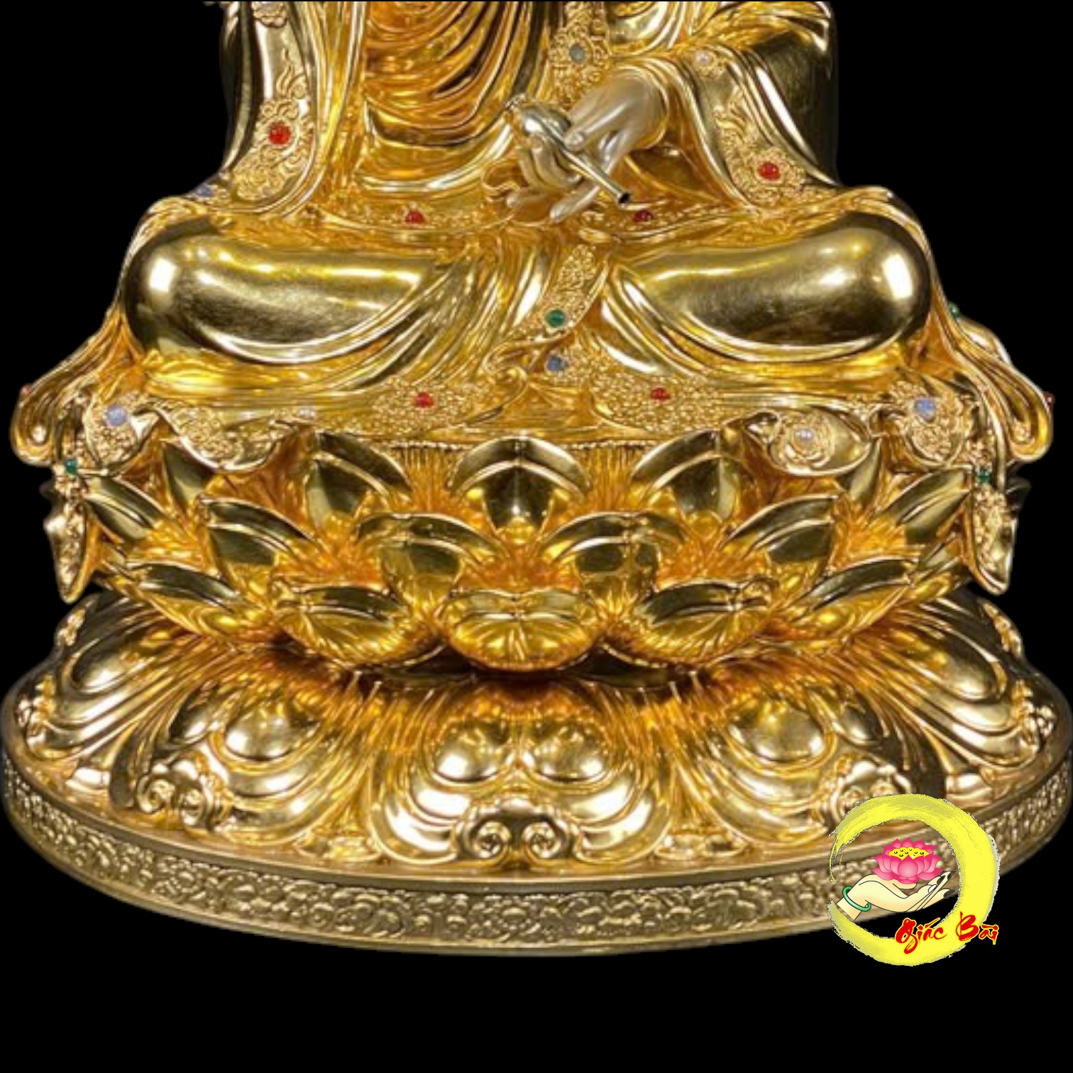 Bộ Tượng Ta Bà Tam Thánh Ngồi Hoa Sen Bằng Đồng Dát Vàng - Ảnh 23