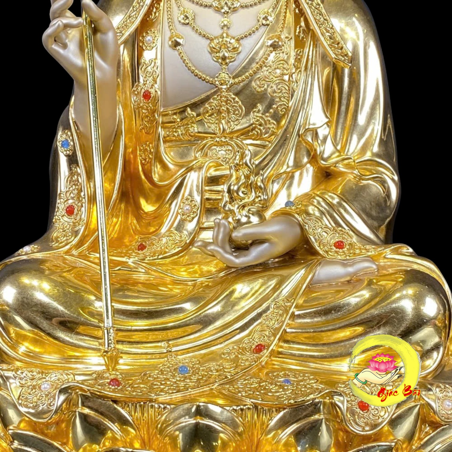 Bộ Tượng Ta Bà Tam Thánh Ngồi Hoa Sen Bằng Đồng Dát Vàng - Ảnh 24