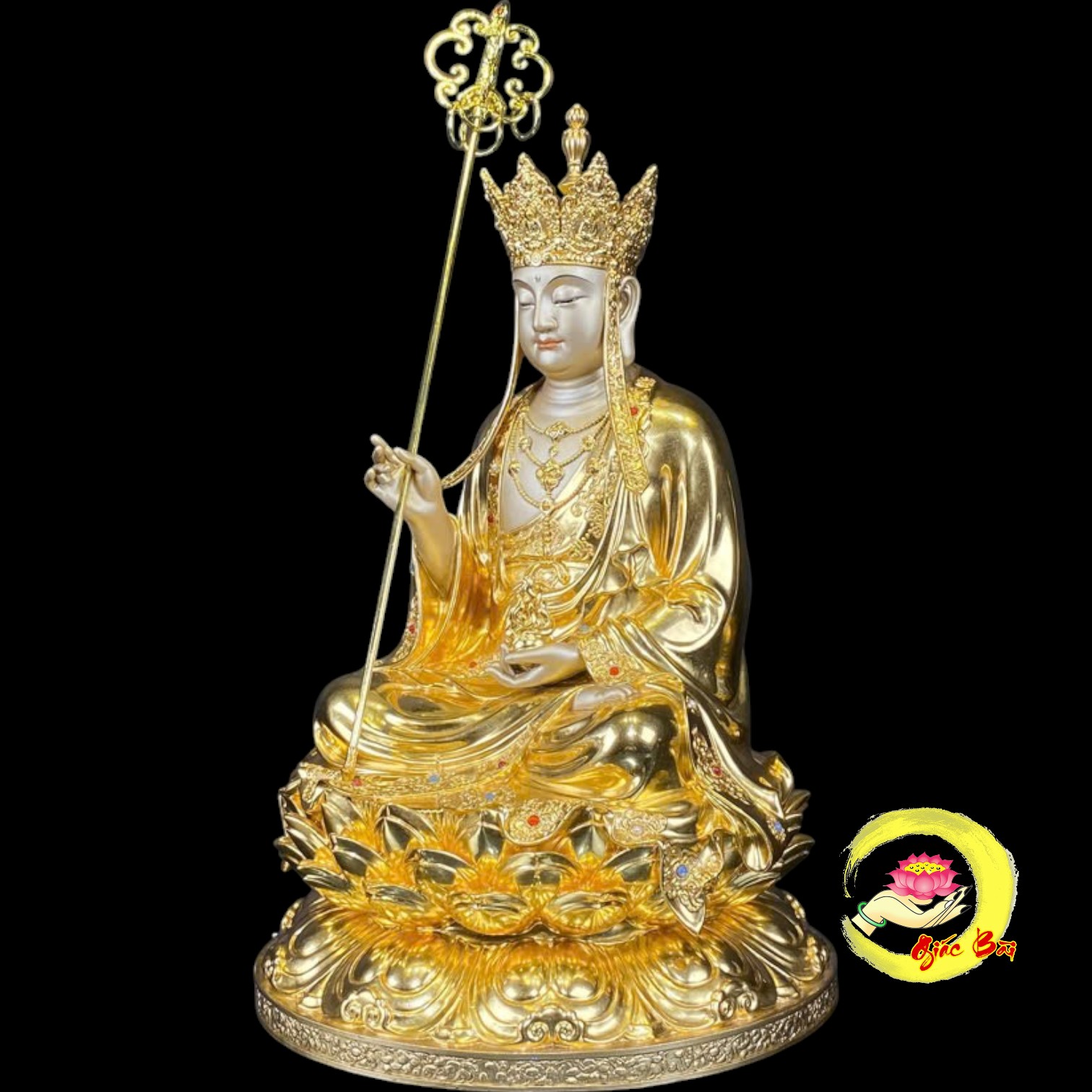 Bộ Tượng Ta Bà Tam Thánh Ngồi Hoa Sen Bằng Đồng Dát Vàng - Ảnh 6