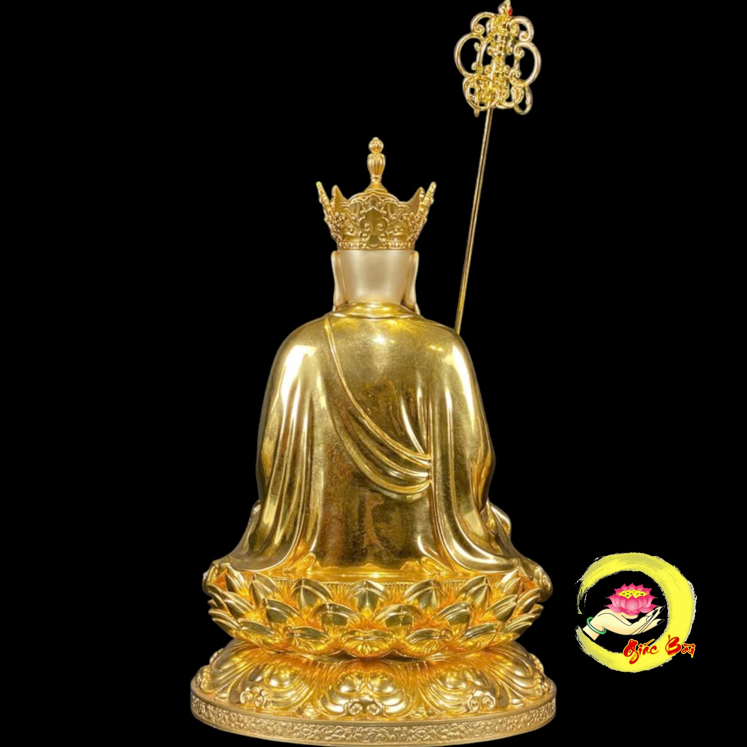 Bộ Tượng Ta Bà Tam Thánh Ngồi Hoa Sen Bằng Đồng Dát Vàng - Ảnh 9