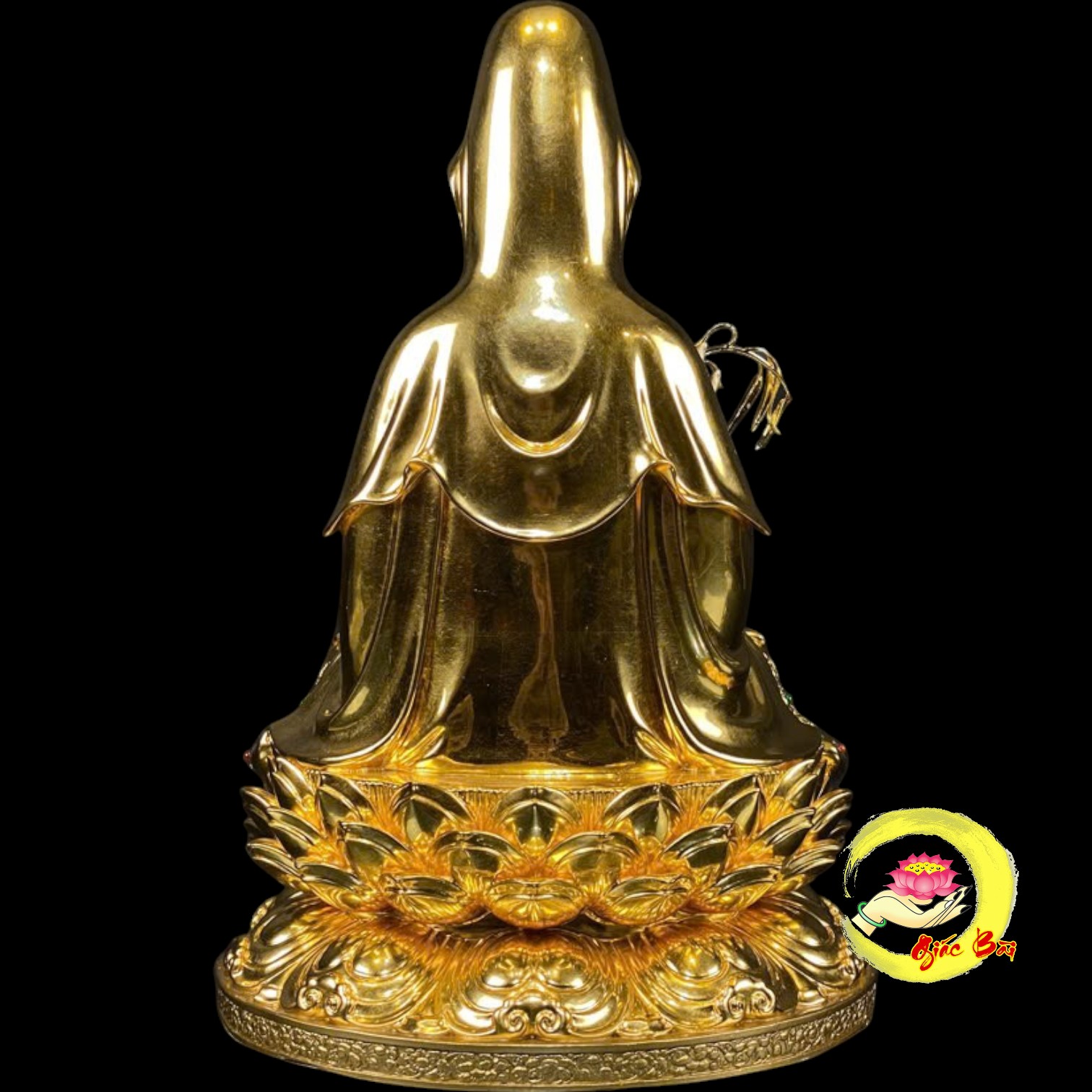 Bộ Tượng Ta Bà Tam Thánh Ngồi Hoa Sen Bằng Đồng Dát Vàng - Ảnh 11
