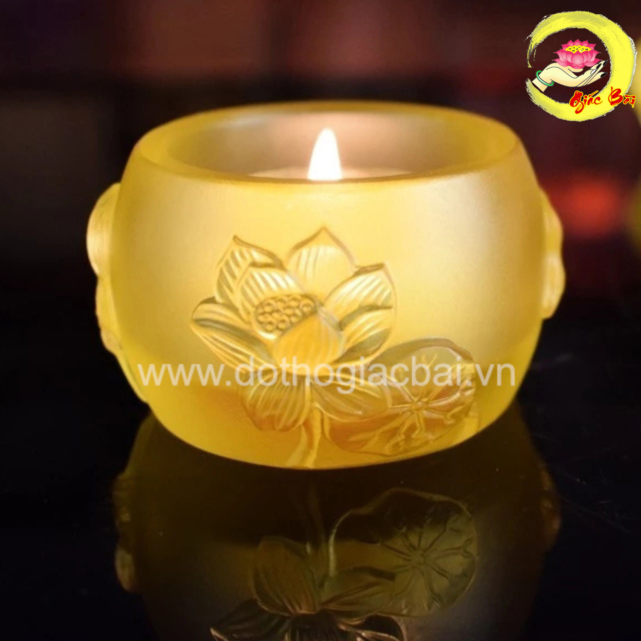 CHÂN NẾN – CHÂN ĐÈN CẦY NGỌC LIÊN LƯU LY VÀNG, KHẮC HOA SEN NỔI