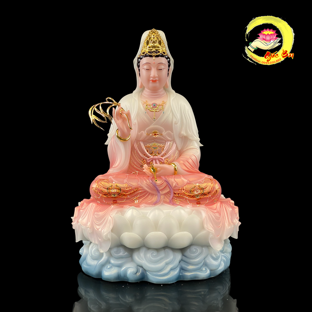 TƯỢNG QUAN ÂM NGỒI ĐÀI SEN ĐẾ MÂY SƠN HỒNG PHÚ QUÝ CAO CẤP