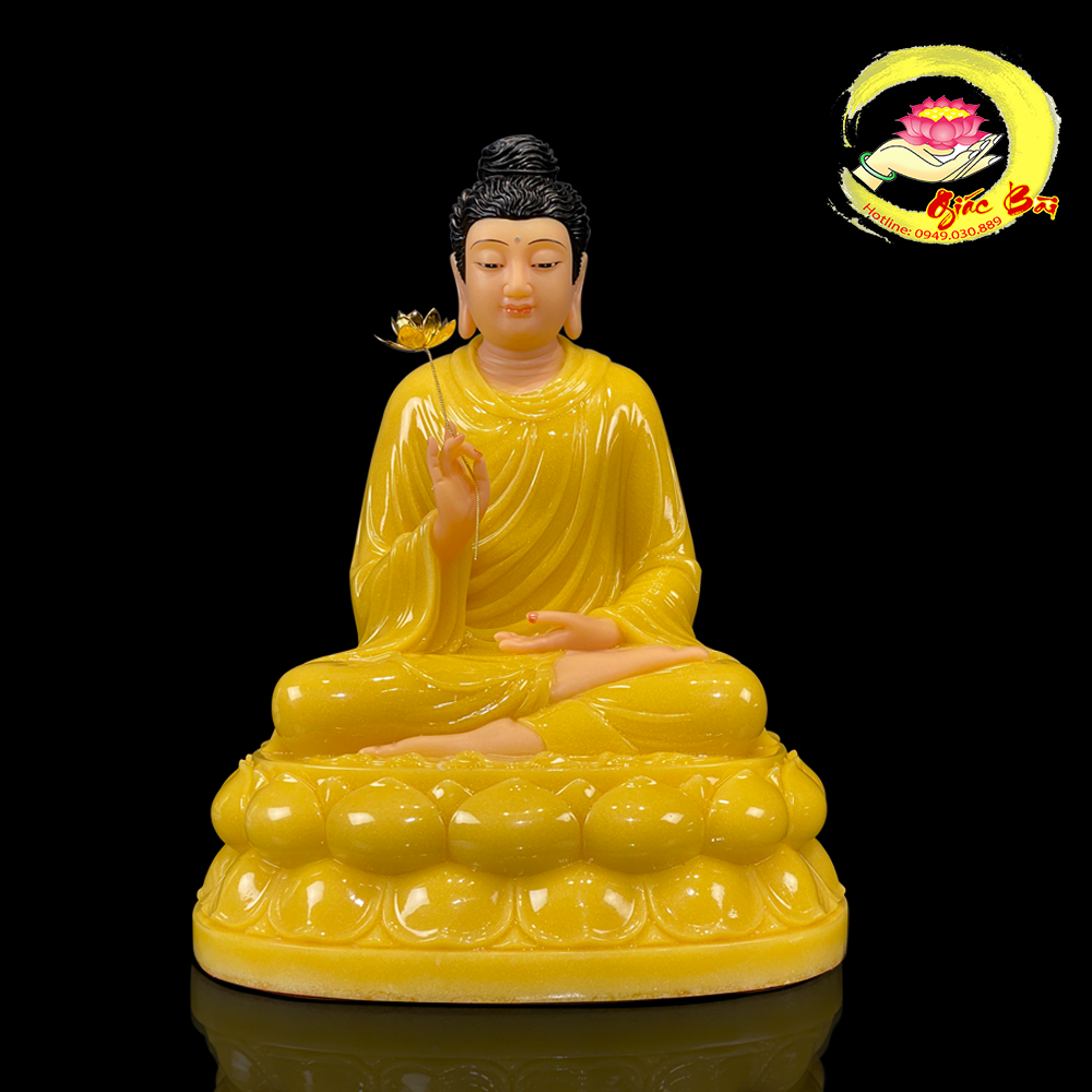 Tượng Thích Ca Tĩnh Tâm Ngồi Đế Sen Bằng Bột Đá Thạch Anh Cao Cấp