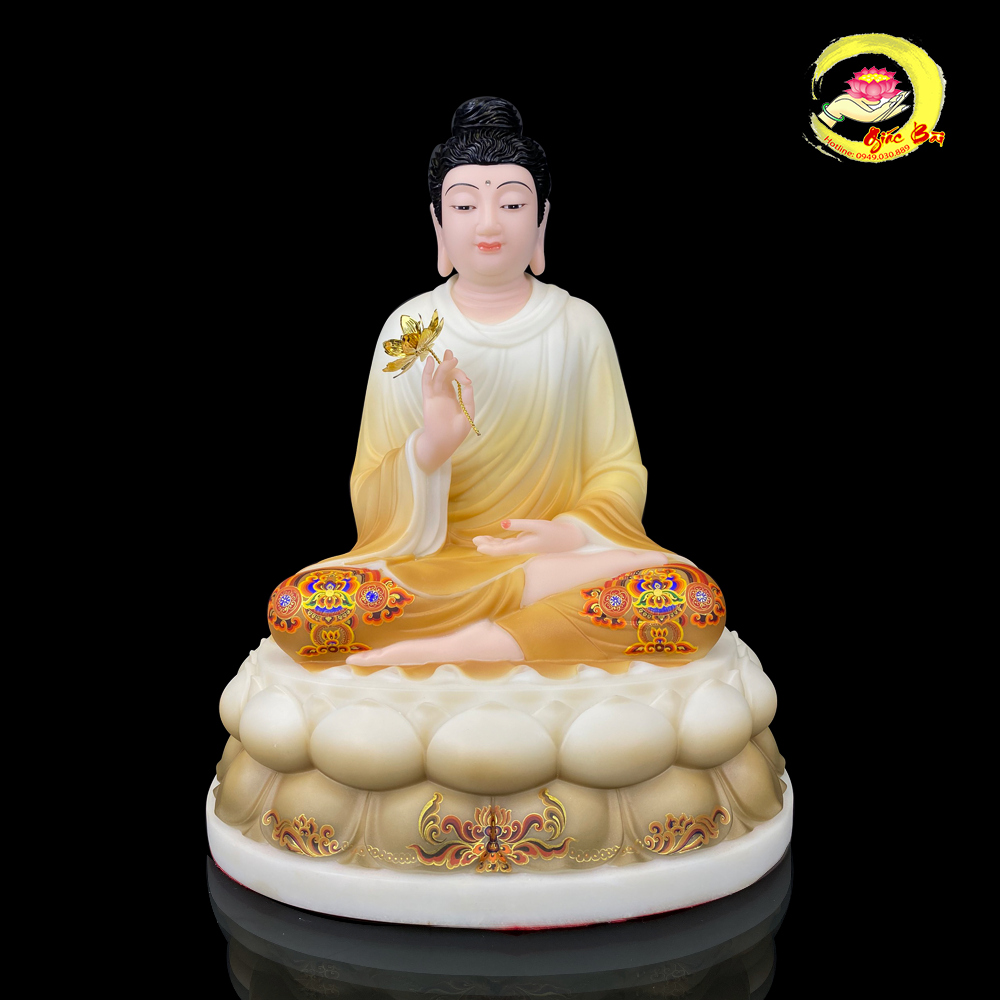 Tượng Phật Bổn Sư Thích Liên Hoa Ngồi Đế Sen Vẽ Hoa – Biểu Tượng Từ Bi & Trí Tuệ