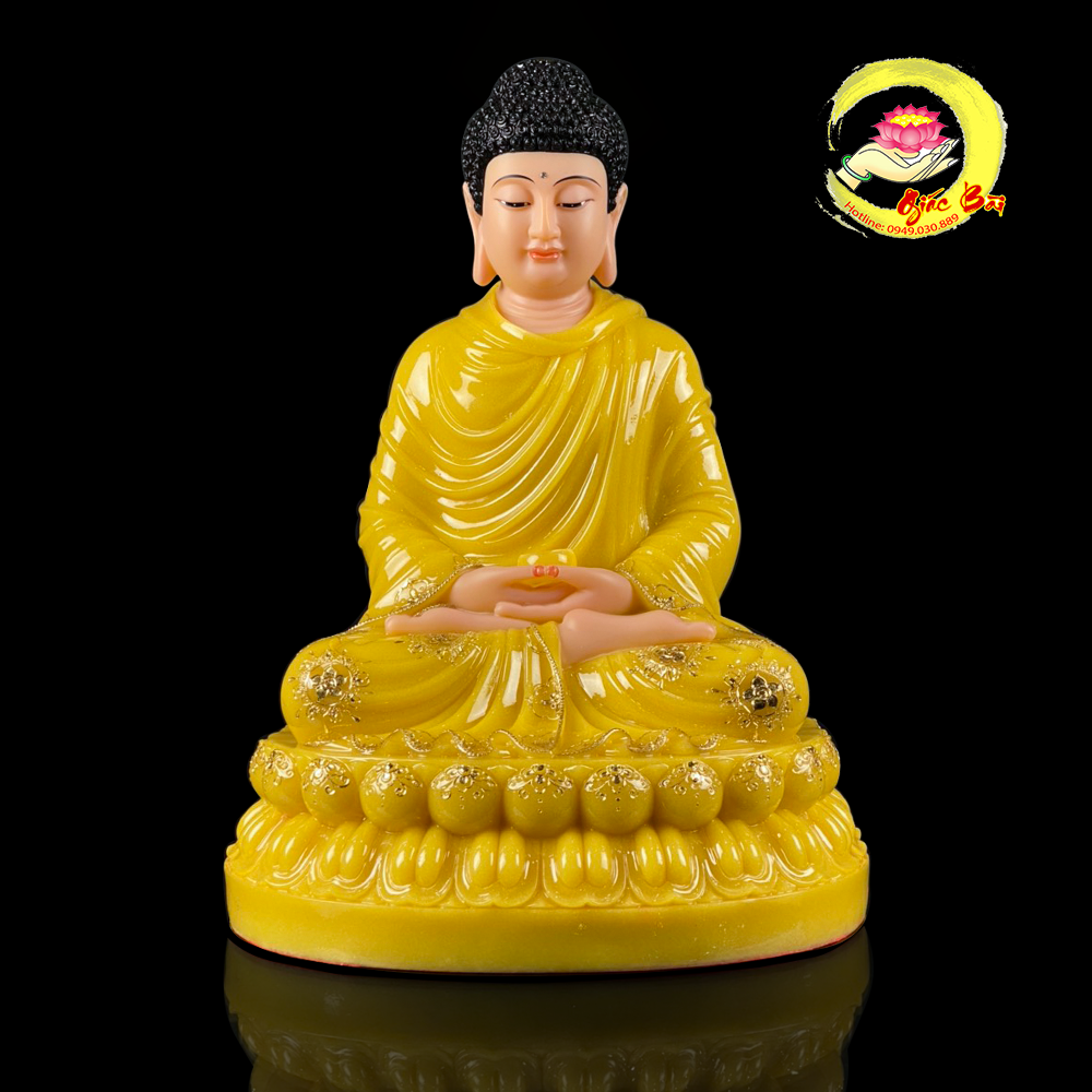 Tượng Thích Ca Mâu Ni Tĩnh Tâm Bằng Bột Đá Thạch Anh Viền Vàng Cao Cấp – Biểu Tượng Của Trí Tuệ Và Từ Bi