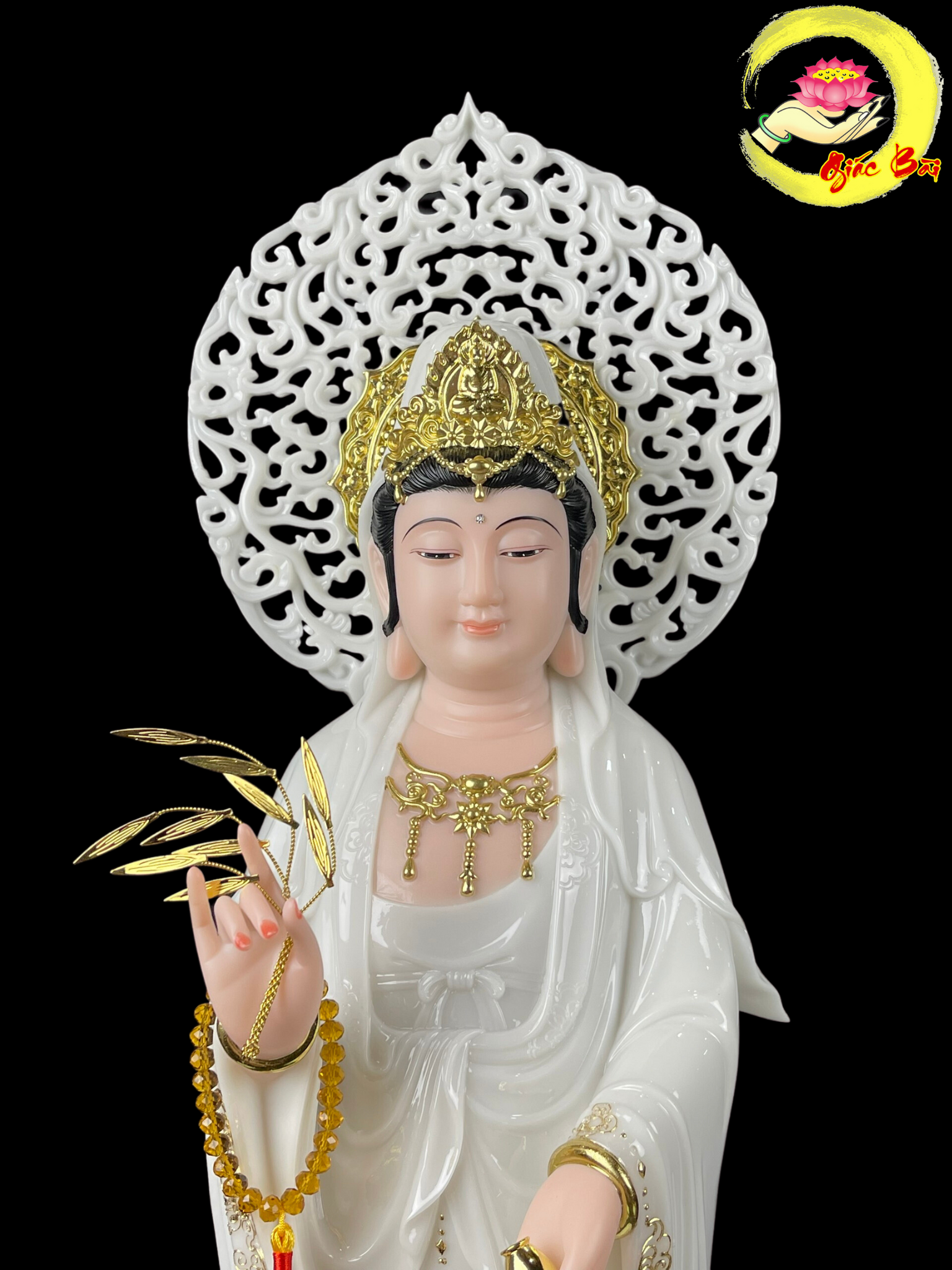Tượng Quan Thế Âm Bồ Tát Trắng Viền Vàng Đứng - Ảnh 9