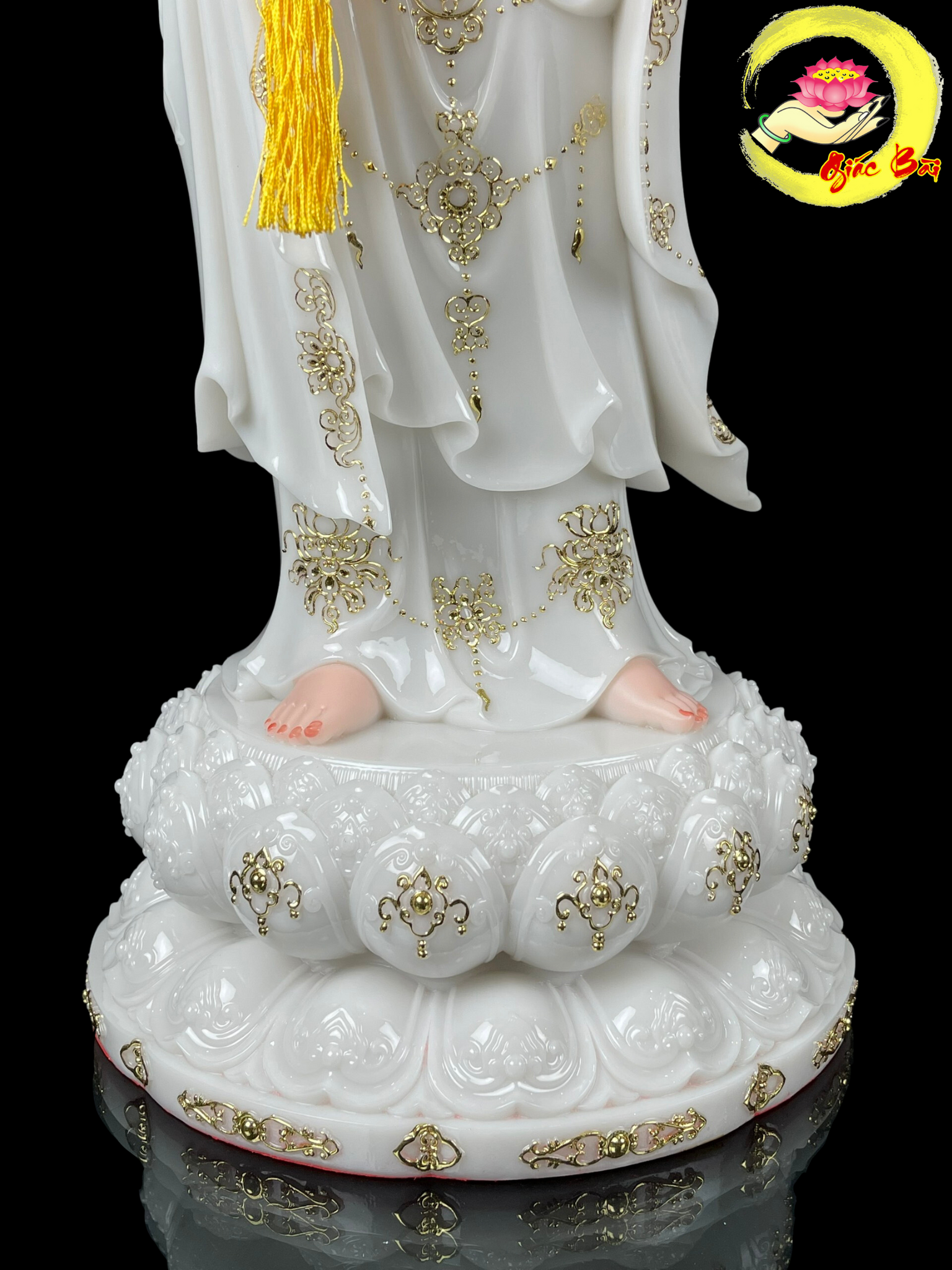 Tượng Quan Thế Âm Bồ Tát Trắng Viền Vàng Đứng - Ảnh 13