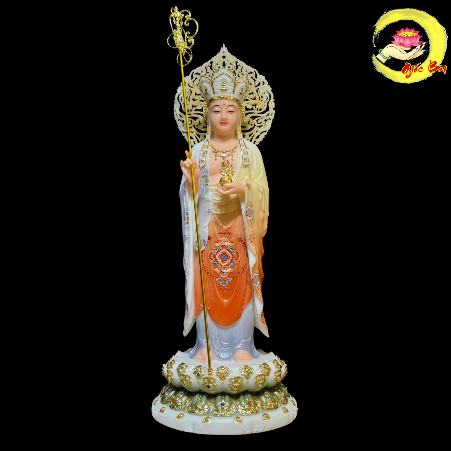 Tượng Địa Tạng Vương Bồ Tát Đứng Có Lá Đề
