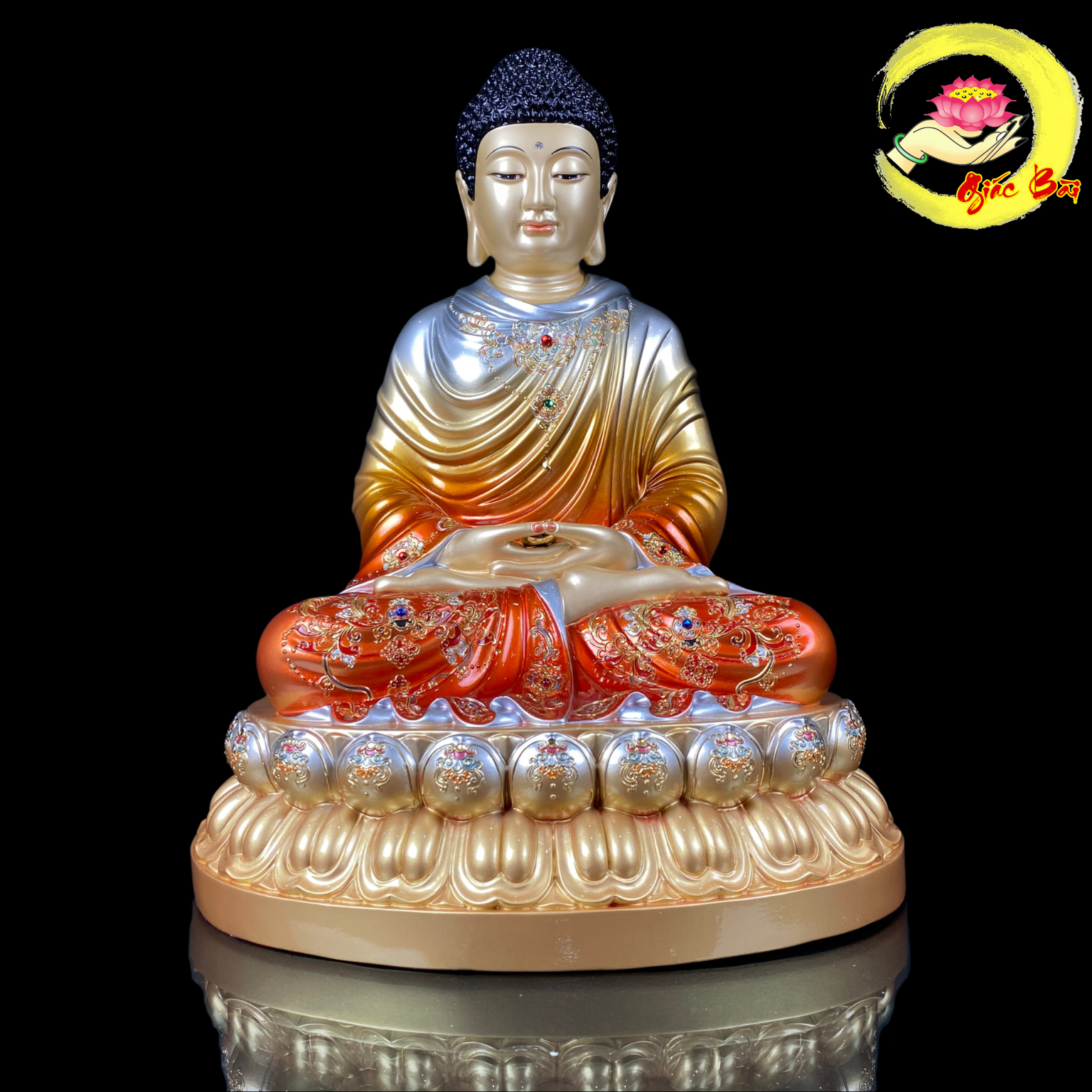 Tượng Thích Ca Tĩnh Tâm Bằng Đồng Sơn Đỏ