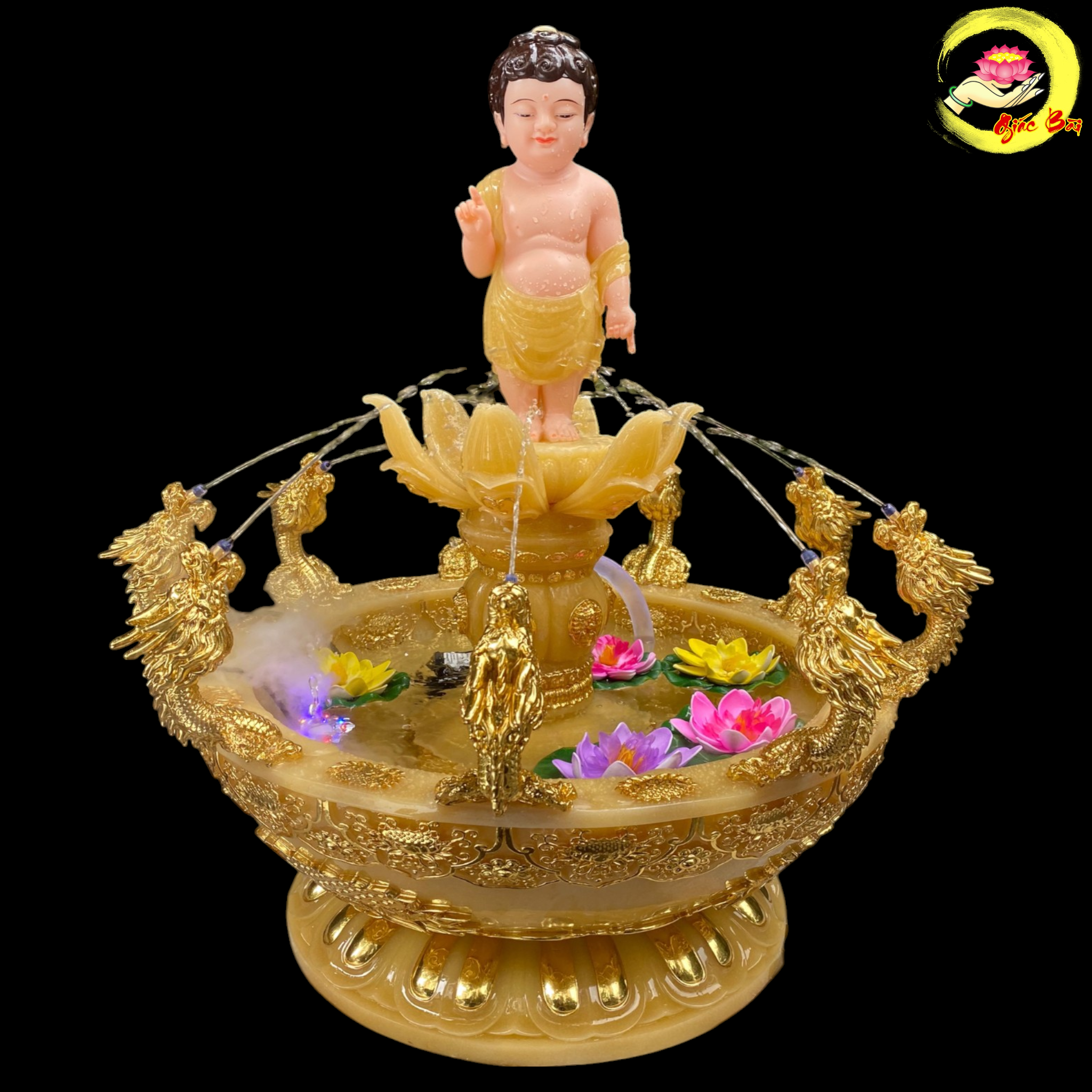 CHẬU TẮM PHẬT CỬU LONG HOA SEN THẠCH ANH