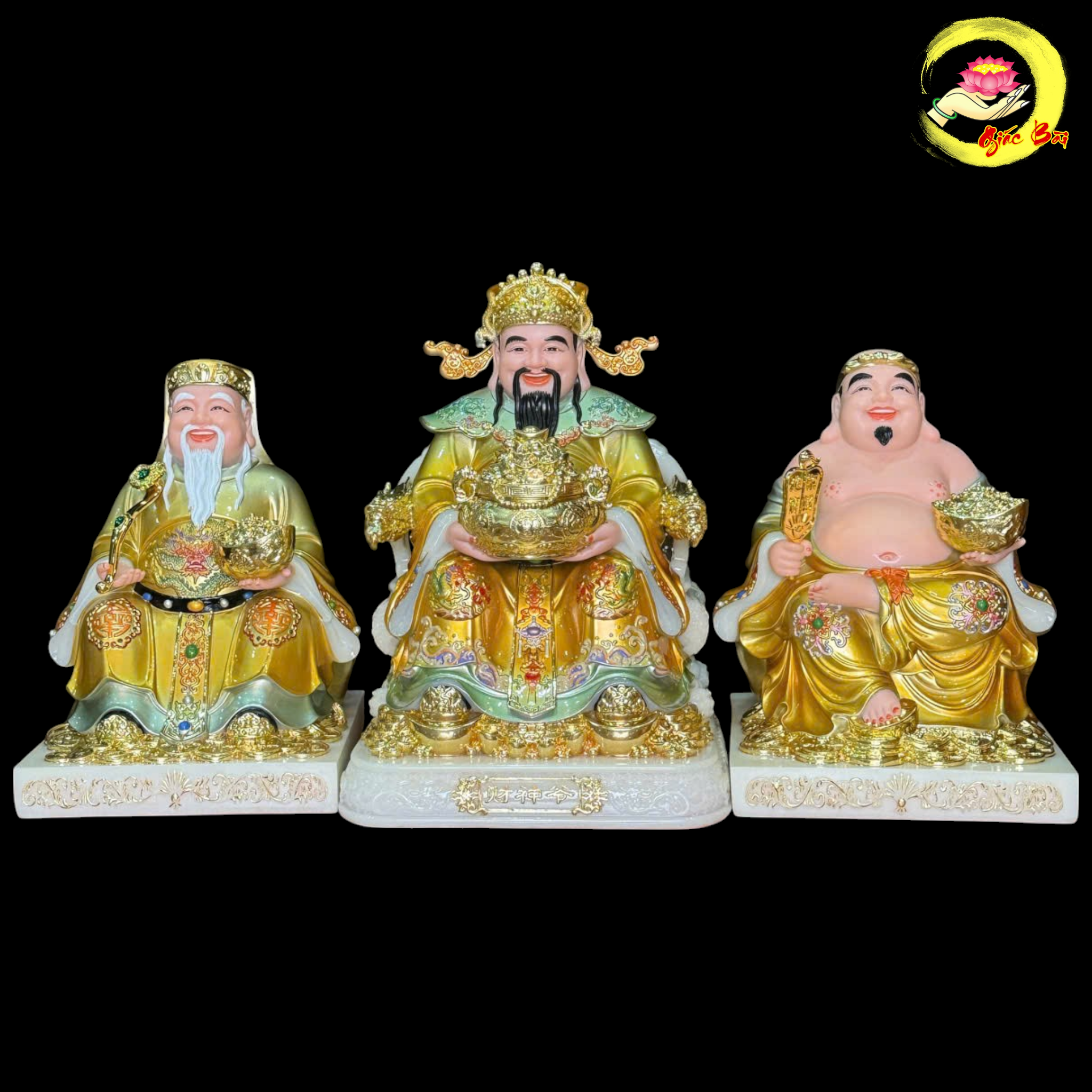 Bộ Thần Tài Thổ Địa Bằng Bột Đá Sơn Vàng