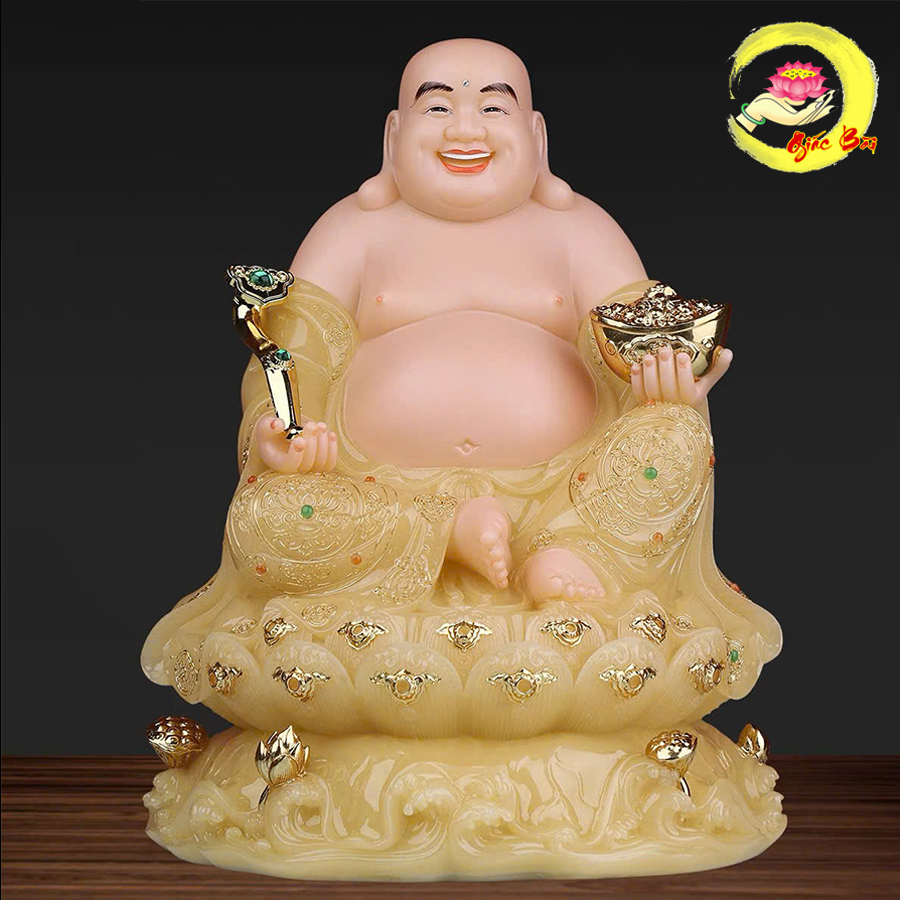 Alternative view of Tượng Phật Di Lặc Ngồi Đế Non Nước Bằng Bột Đá Thạch Anh Viền Vàng Cao Cấp