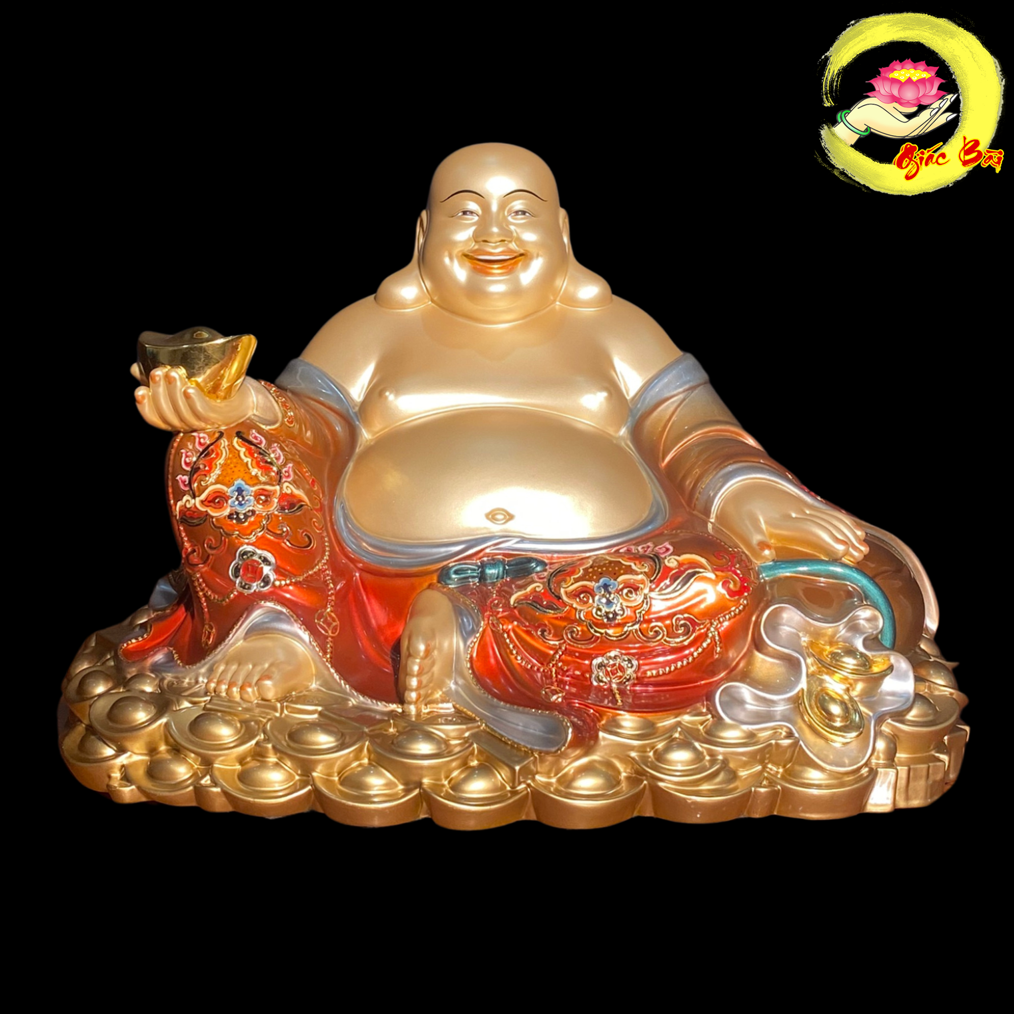 Tượng Phật Di Lặc Ngồi Núi Bạc Bằng Đồng Sơn Đỏ Vẽ Màu Cao Cấp