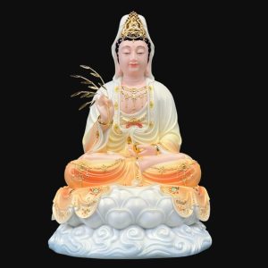 TƯỢNG QUAN THẾ ÂM BỒ TÁT NGỒI ĐẾ NON NƯỚC BỘT ĐÁ SƠN PHÚ QUÝ VẼ HOA
