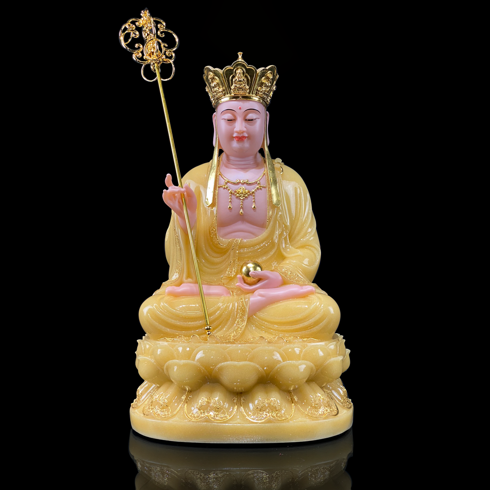 Tượng Địa Tạng Vương Bồ Tát Ngồi Thạch Anh Viền Vàng
