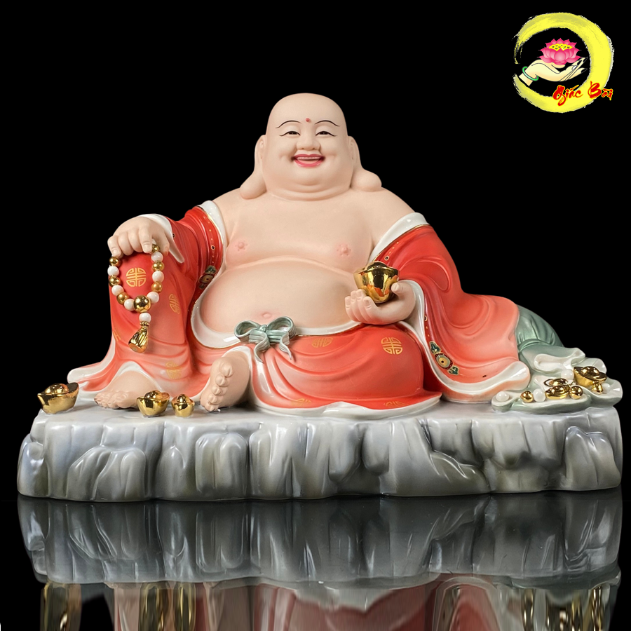 TƯỢNG DI LẶC NGỒI TÚI TIỀN VÀNG BẰNG SỨ SƠN ĐỎ CAO CẤP – KÍCH THƯỚC 16-19 INCH