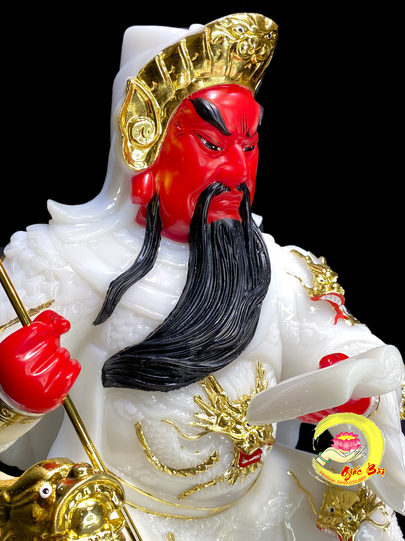 Tượng Quan Công Bột Đá Trắng Viền Vàng – Uy Nghi & Linh Thiêng - Ảnh 7