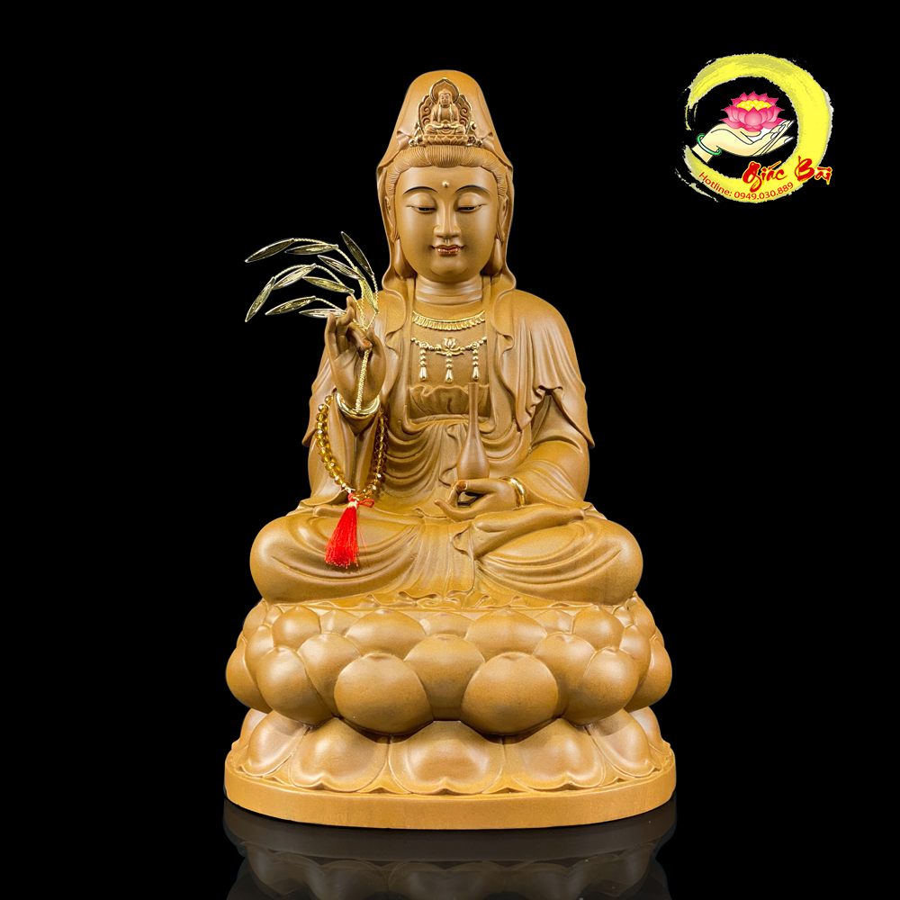 TƯỢNG QUAN THẾ ÂM BỒ TÁT NGỒI ĐÀI SEN BẰNG GỖ LONG NÃO