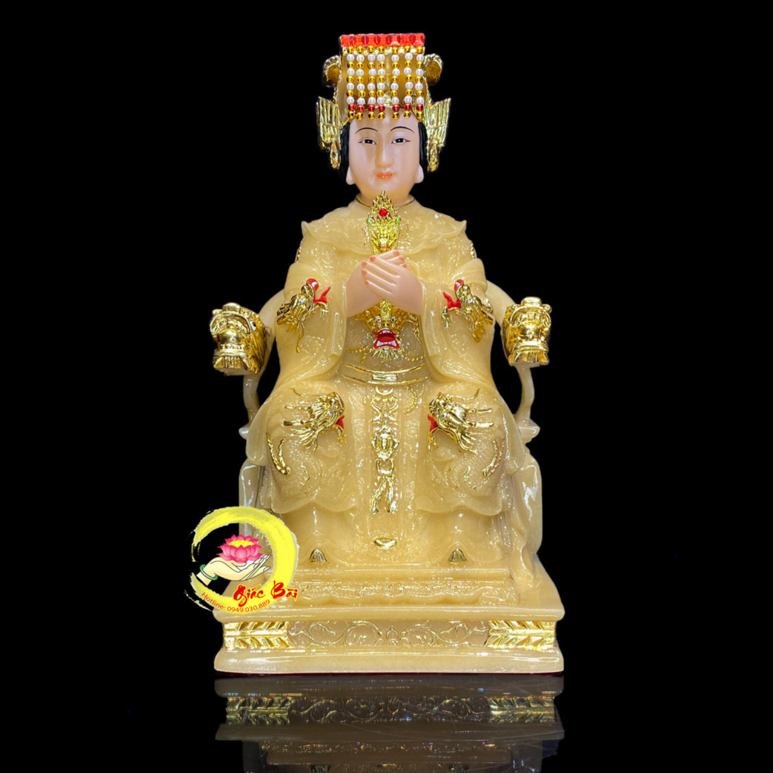 Tượng Thiên Hậu Bằng Bột Đá Thạch Anh Viền Vàng