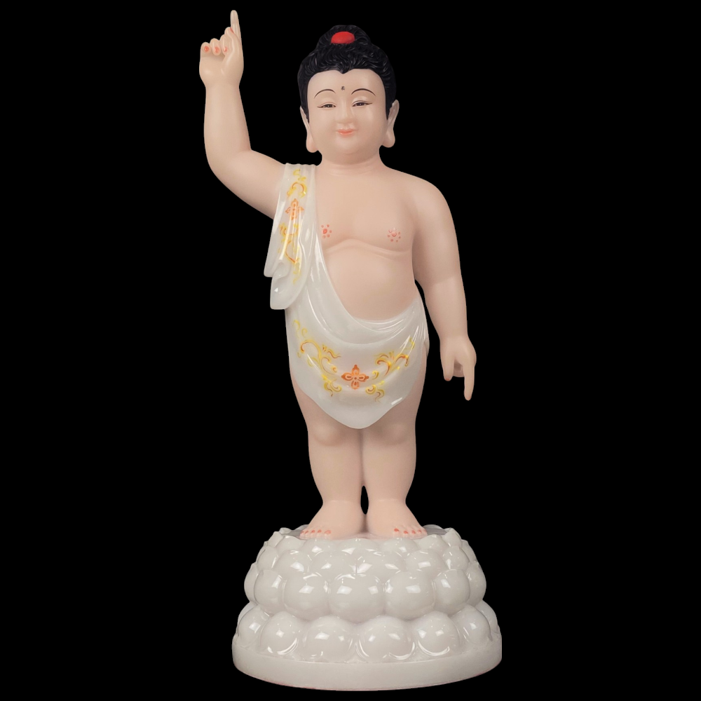 TƯỢNG PHẬT ĐẢN SINH BẰNG BỘT ĐÁ TRẮNG – KÍCH THƯỚC 40CM, 48cm, 65cm
