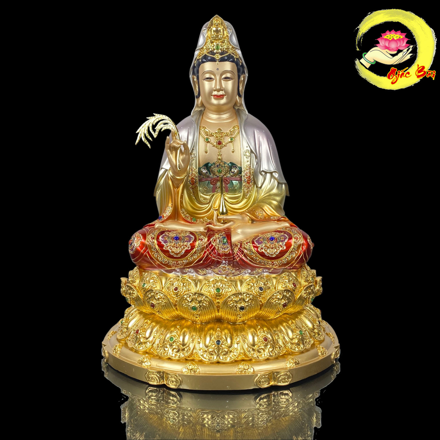 Tượng Quan Thế Âm Bồ Tát Bằng Đồng Men Cổ Ấn Bảo Đế Dát Vàng