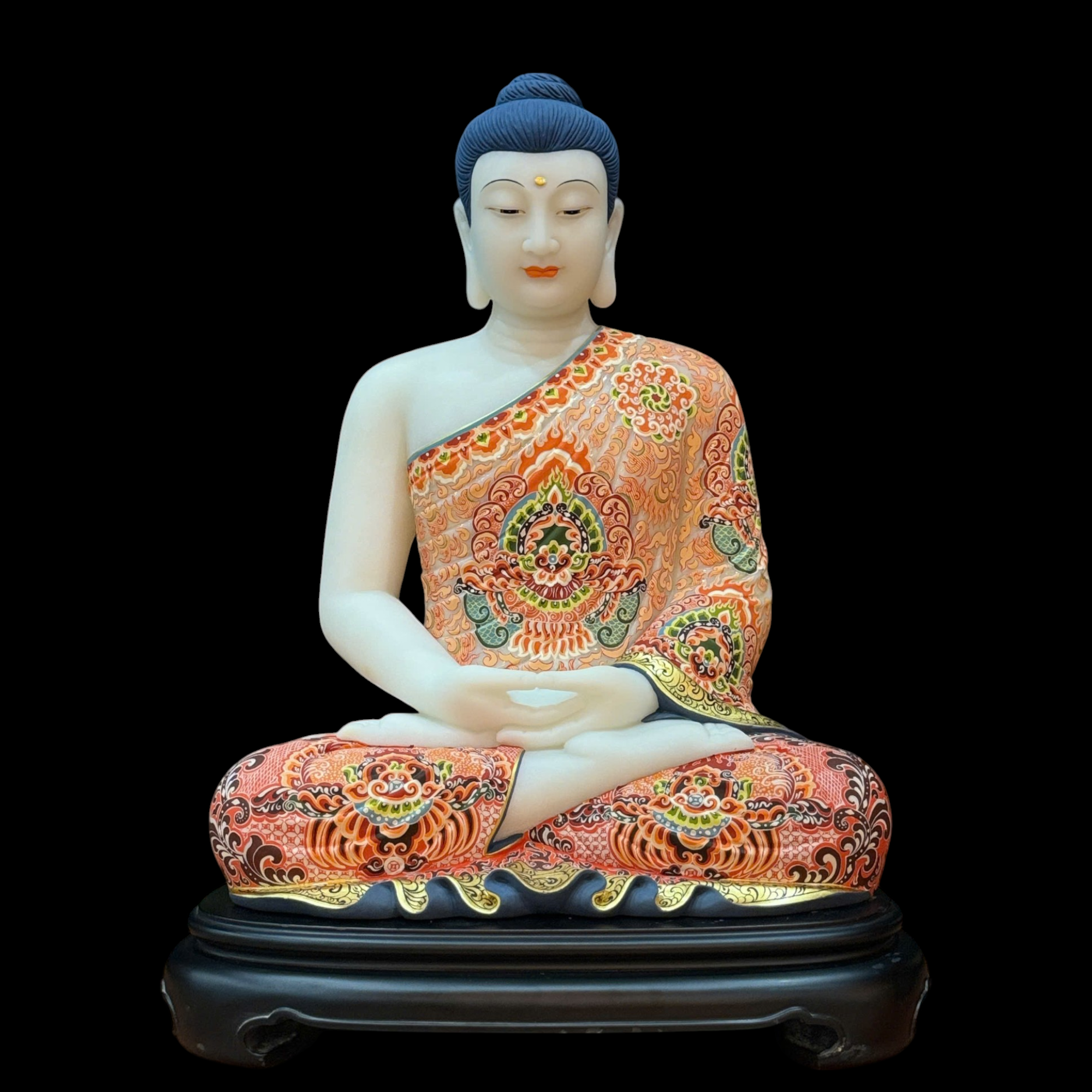 Tượng Thích Ca Bằng Ngọc Hán Bạch Vẽ Gấm