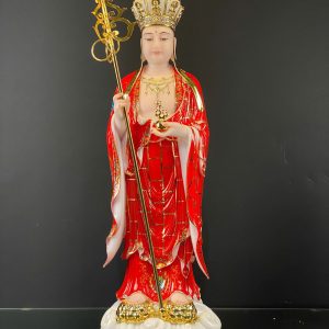 Tượng Địa Tạng Vương Bồ Tát Đứng Mây Bằng Bột Đá Sơn Áo Đỏ