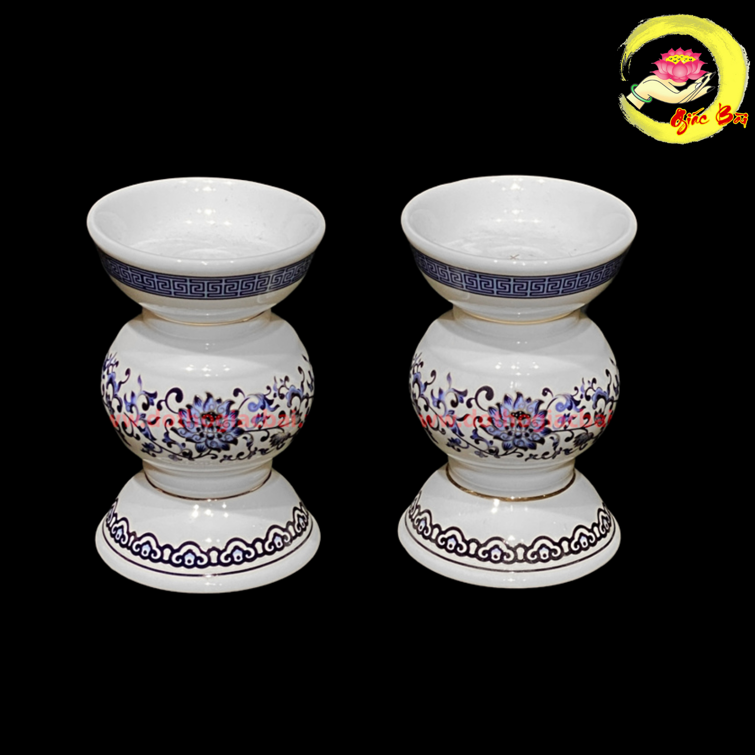 Chân Đế Nến Sứ Trắng Sen Xanh – Tôn Nghiêm Không Gian Thờ Tự