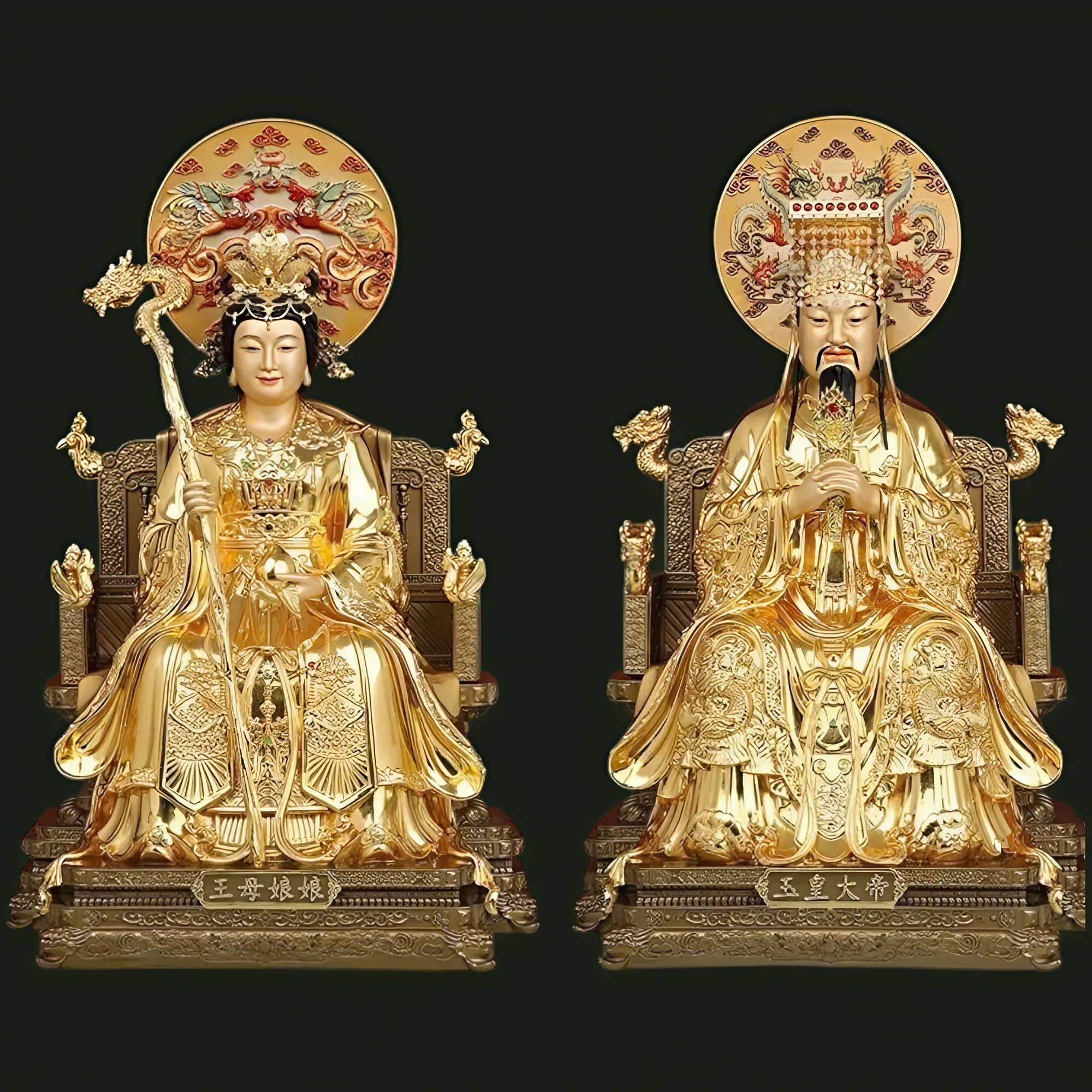 BỘ TƯỢNG NGỌC HOÀNG VƯƠNG MẪU BẰNG ĐỒNG DÁT VÀNG