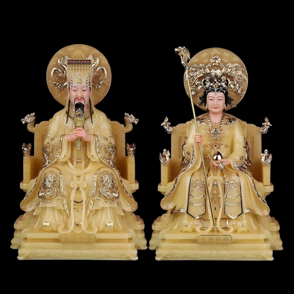 Tuyệt Tác Tượng Ngọc Hoàng Vương Mẫu Bằng Tạch Anh Viền Vàng