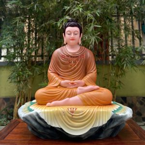 Tượng Phật Thích Ca Thành Đạo Ngồi Bằng Bột Đá Sơn Nâu Cổ Kích Thước 36 Inch
