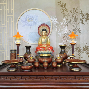 Bộ Đồ Thờ Đồng Đỏ Vân Đá Cao Cấp | Đồ Thờ Giác Bài