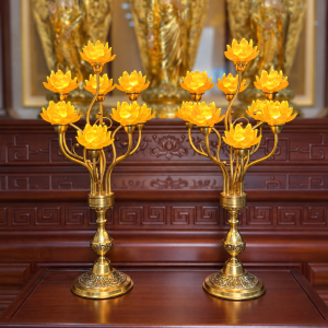 Đèn Thờ Đồng Bông Lưu Ly Cao 64cm