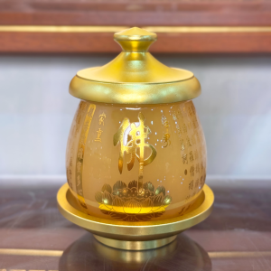 Chum Nước Có Nắp Bằng Bột Đá Ngọc Hổ Phách In Tâm Kinh Chữ Phật