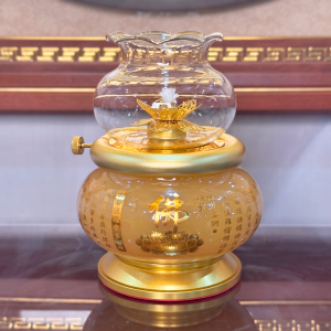 Đèn Dầu Bằng Bột Đá Ngọc Hổ Phách In Tâm Kinh Chữ Phật