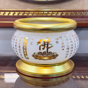 Bát Hương Bằng Bột Đá Trắng In Tâm Kinh Chữ Phật