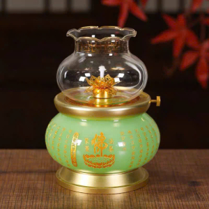 Đèn Dầu Bằng Bột Đá Ngọc Xanh In Tâm Kinh Chữ Phật